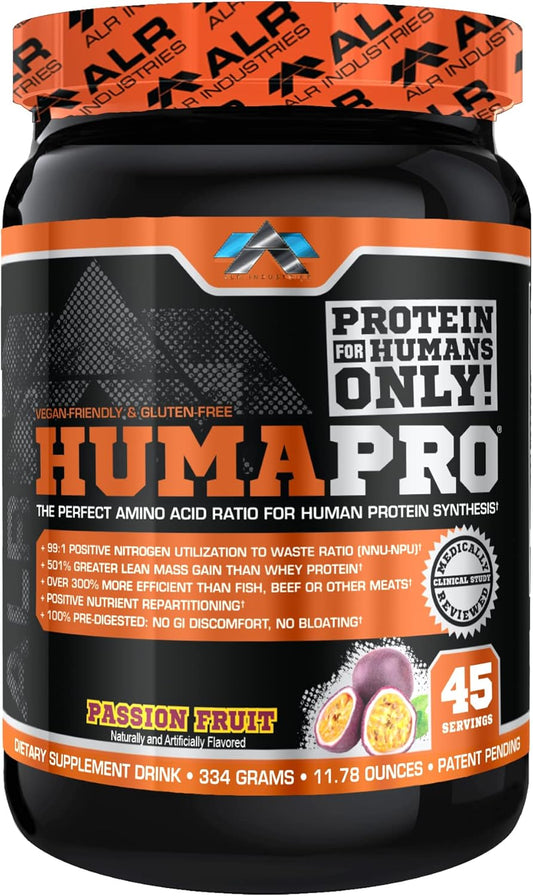 ALR Industries Humapro Amino Acids Protein Matrix | 99% Utilization for Lean Muscle | Vegan, Gluten Free | Passion Fruit Flavor | 334g