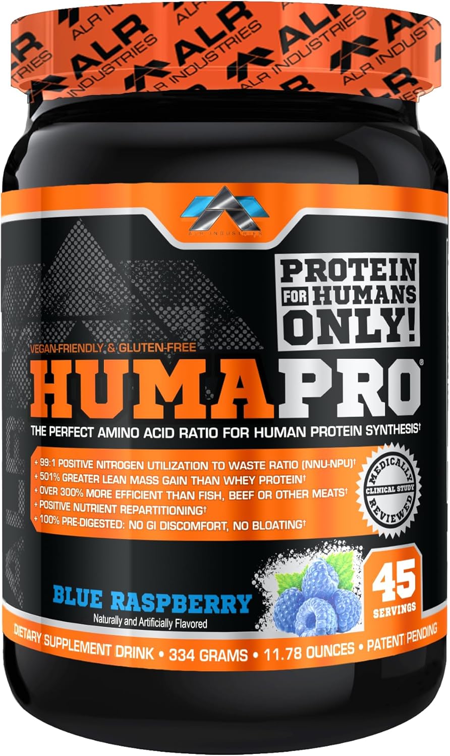 ALR Industries Humapro Amino Acids Protein Matrix 99% Utilization Lean Muscle Vegan Gluten Free Blue Raspberry 334g