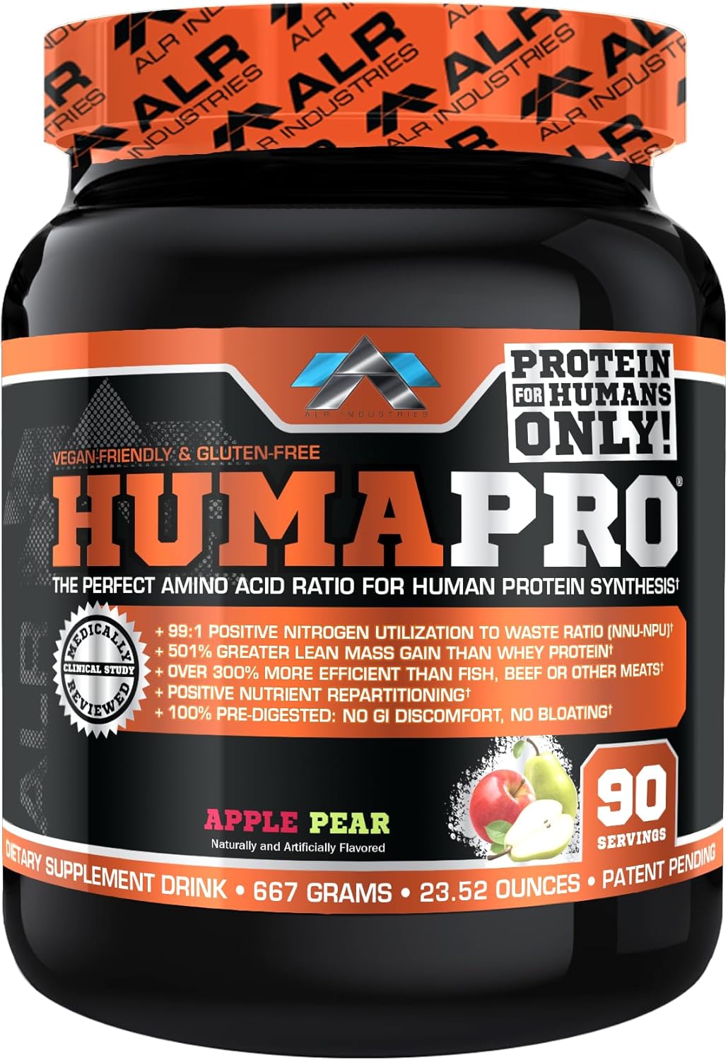 ALR Industries Humapro Amino Acids Protein Matrix | 99% Utilization for Lean Muscle | Vegan & Gluten Free | Apple Pear Flavor | 667g / 90 Servings