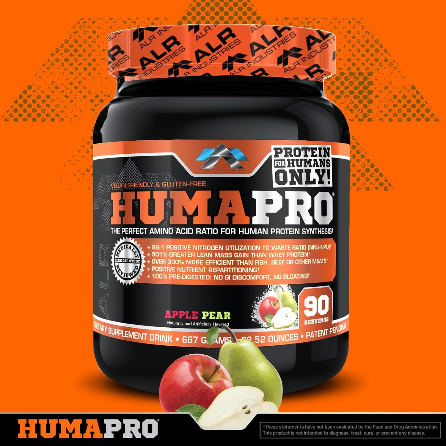 ALR Industries Humapro Amino Acids Protein Matrix | 99% Utilization for Lean Muscle | Vegan & Gluten Free | Apple Pear Flavor | 667g / 90 Servings