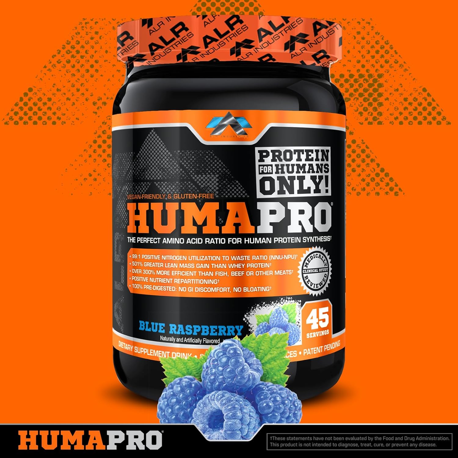 ALR Industries Humapro Amino Acids Protein Matrix 99% Utilization Lean Muscle Vegan Gluten Free Blue Raspberry 334g