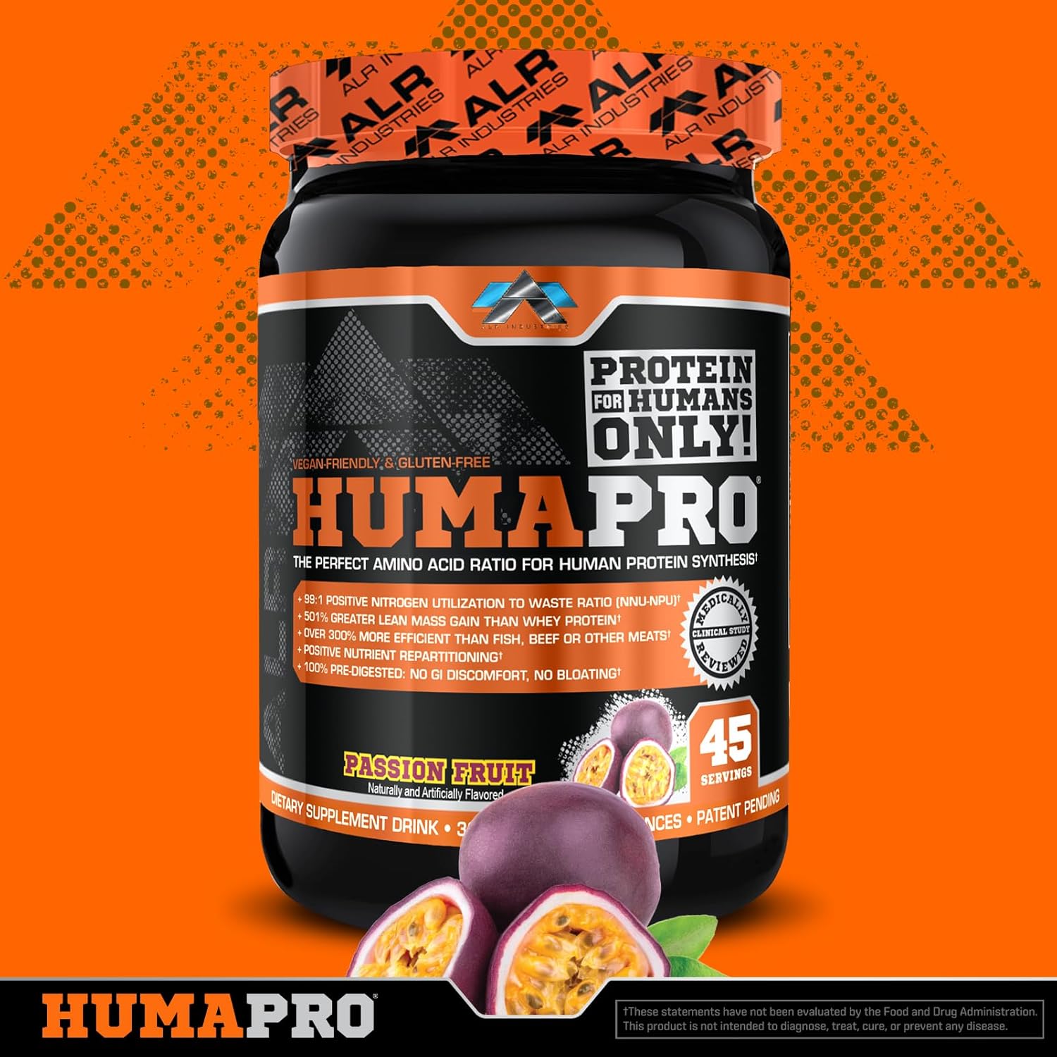 ALR Industries Humapro Amino Acids Protein Matrix | 99% Utilization for Lean Muscle | Vegan, Gluten Free | Passion Fruit Flavor | 334g