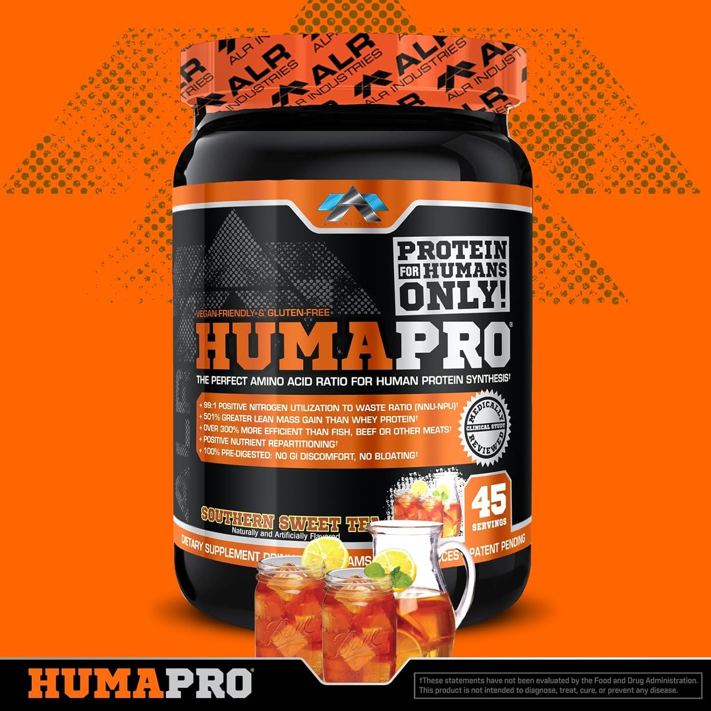 ALR Industries Humapro Amino Acids Protein Matrix 99% Utilization Lean Muscle Vegan Gluten Free 334g 45 Servings Sweet Tea