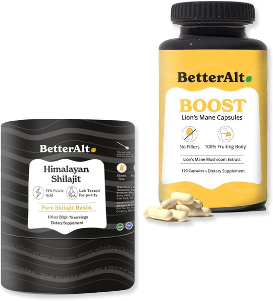 Alt Lions Mane Mushroom Capsules & Himalayan Shilajit Resin Combo - 2 Month Supply for Energy & Immune Support
