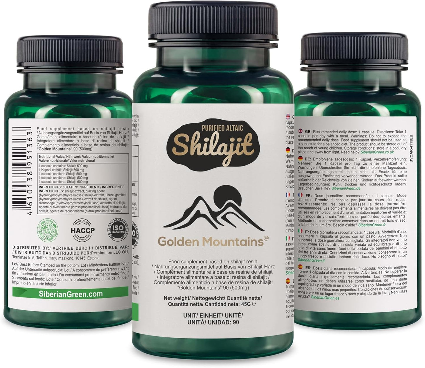 Altai Shilajit Golden Mountains Capsules 500mg - 90 Count Vegan Pure Supplement with Premium Trace Minerals