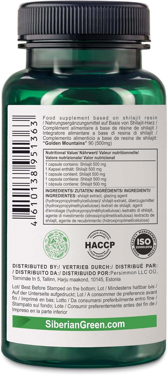 Altai Shilajit Golden Mountains Capsules 500mg - 90 Count Vegan Pure Supplement with Premium Trace Minerals