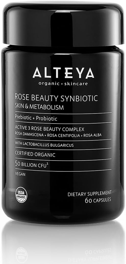 Alteya Organics Beauty Supplement with Prebiotics, Probiotics, and Rose Extracts - 50 Billion CFU for Skin and Metabolism - 60 Capsules