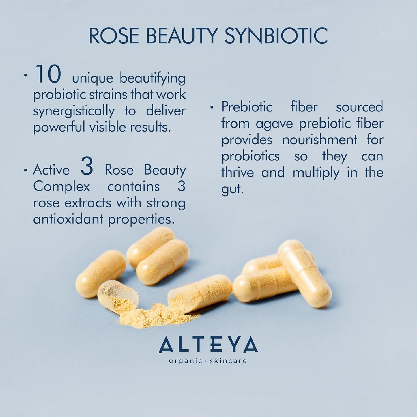 Alteya Organics Beauty Supplement with Prebiotics, Probiotics, and Rose Extracts - 50 Billion CFU for Skin and Metabolism - 60 Capsules