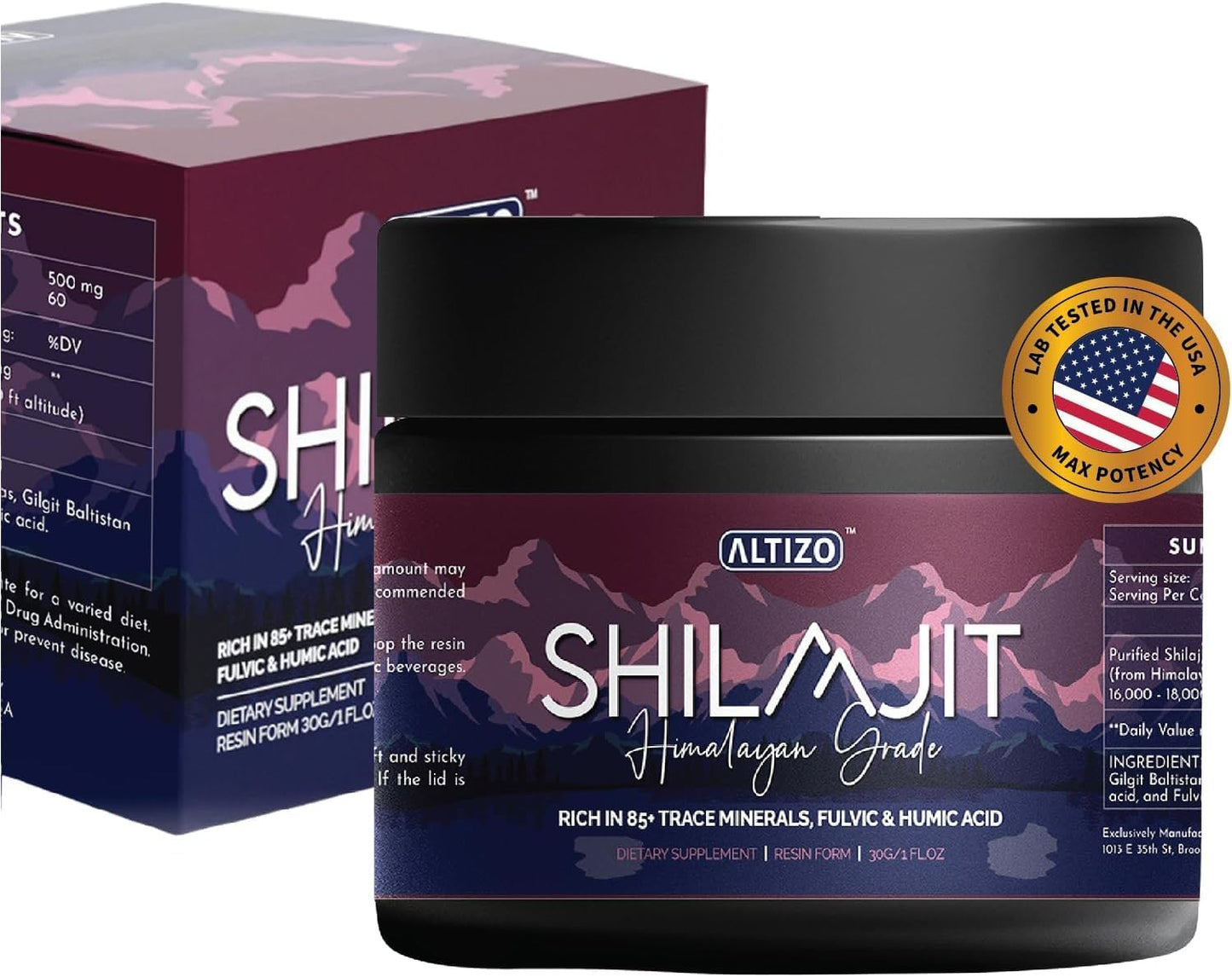 Altizo Shilajit Pure Himalayan Organic Resin - Natural Shilajit Resin with High Potency Fulvic Acid & 85 Trace Minerals - Energy Booster & Immune Support Supplement - 500mg - Lab Tested & Includes Spoon