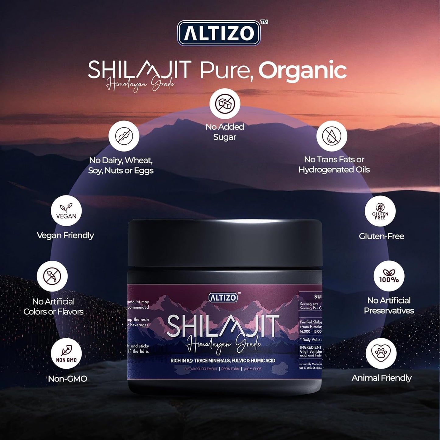 Altizo Shilajit Pure Himalayan Organic Resin - Natural Shilajit Resin with High Potency Fulvic Acid & 85 Trace Minerals - Energy Booster & Immune Support Supplement - 500mg - Lab Tested & Includes Spoon