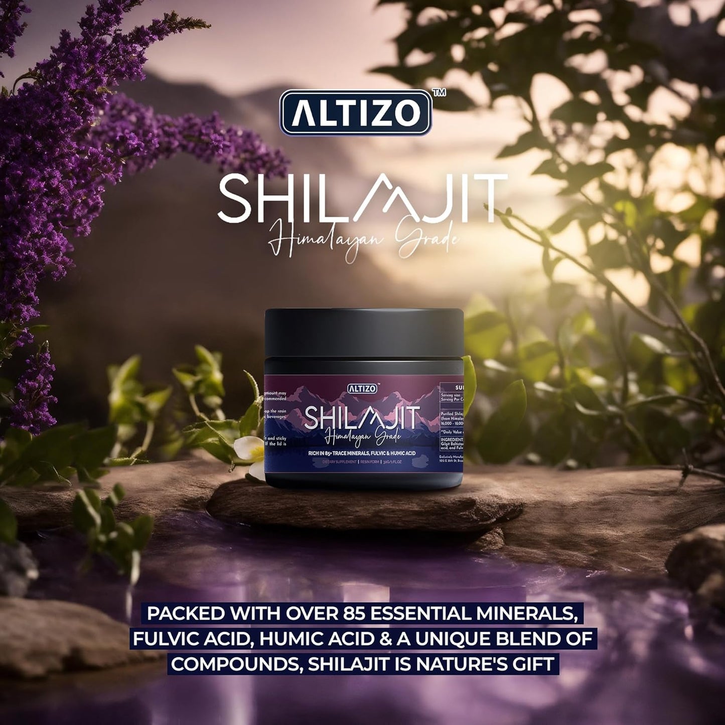 Altizo Shilajit Pure Himalayan Organic Resin - Natural Shilajit Resin with High Potency Fulvic Acid & 85 Trace Minerals - Energy Booster & Immune Support Supplement - 500mg - Lab Tested & Includes Spoon
