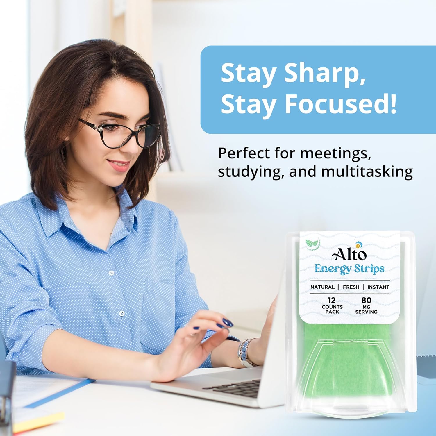 Alto Energy Strips: 80mg Natural Caffeine, 10X Faster Absorption, Minty Flavor - 6 Pack