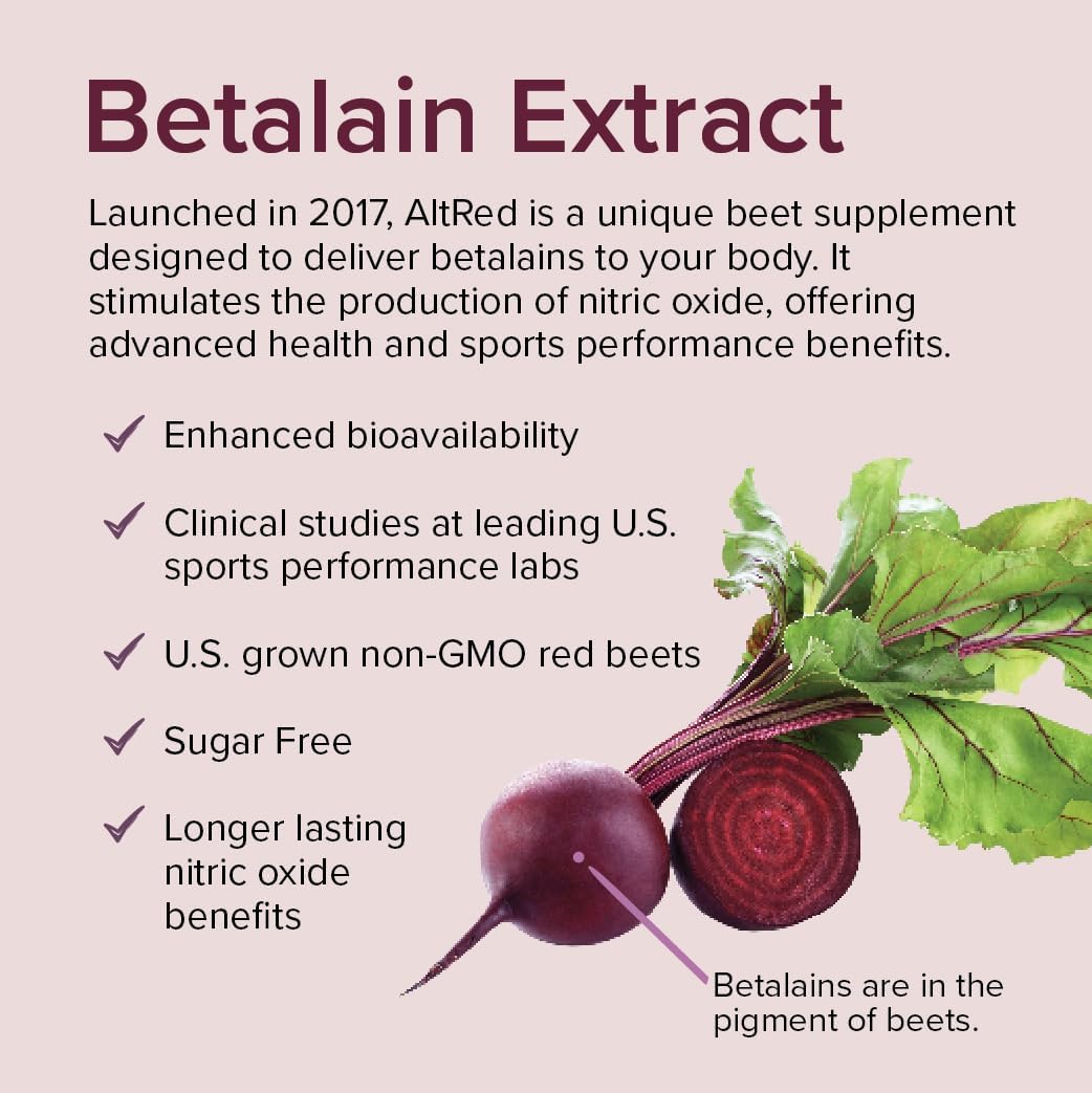 AltRed Sur Beet Root Capsules - 25% Betalain Extract Pre Workout Supplement for Endurance Athletes - NSF Certified