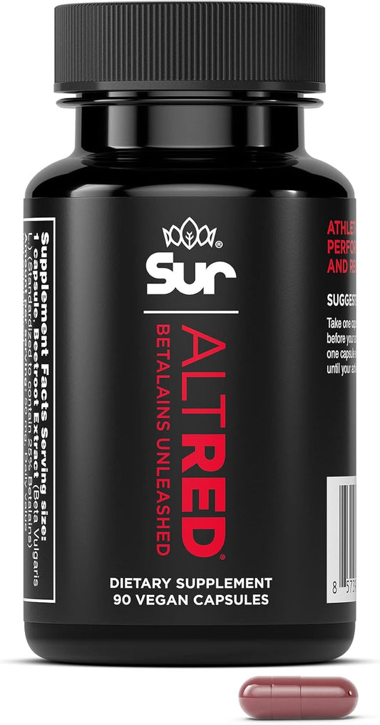 AltRed Sur Beet Root Capsules: 25% Betalain Extract for Muscle Recovery & Sports Nutrition - NSF Certified Pre Workout Supplement for Endurance Athletes