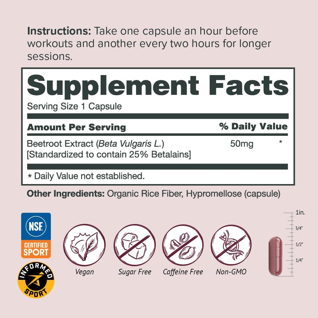 AltRed Sur Beet Root Capsules: 25% Betalain Extract for Muscle Recovery & Sports Nutrition - NSF Certified Pre Workout Supplement for Endurance Athletes
