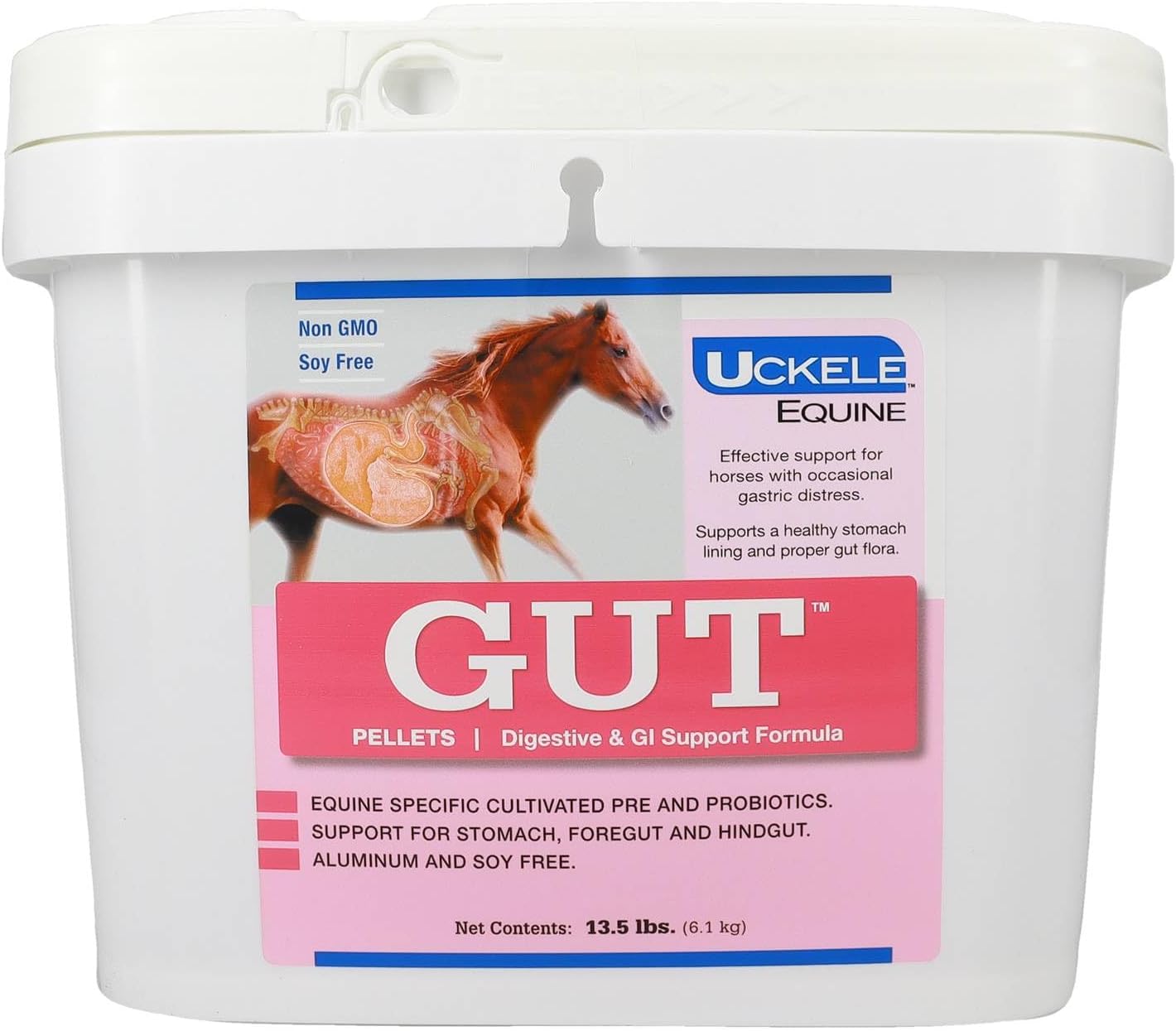Aluminum and Soy Free Horse Supplement for Digestive and GI Support - Uckele Gut Pellet - 13.5 lb