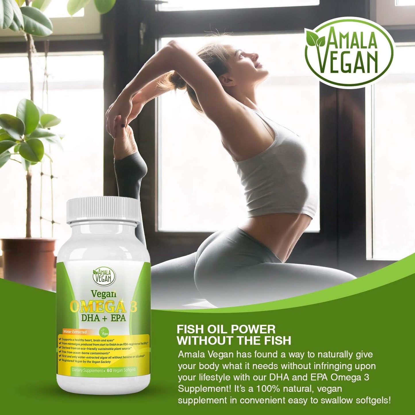 Amala Vegan Plant-Based Algae Oil Supplement: Omega-3 DHA EPA DPA Fatty Acids for Immune, Joint, Heart, Skin & Brain Health- Non GMO- 2 Month Supply