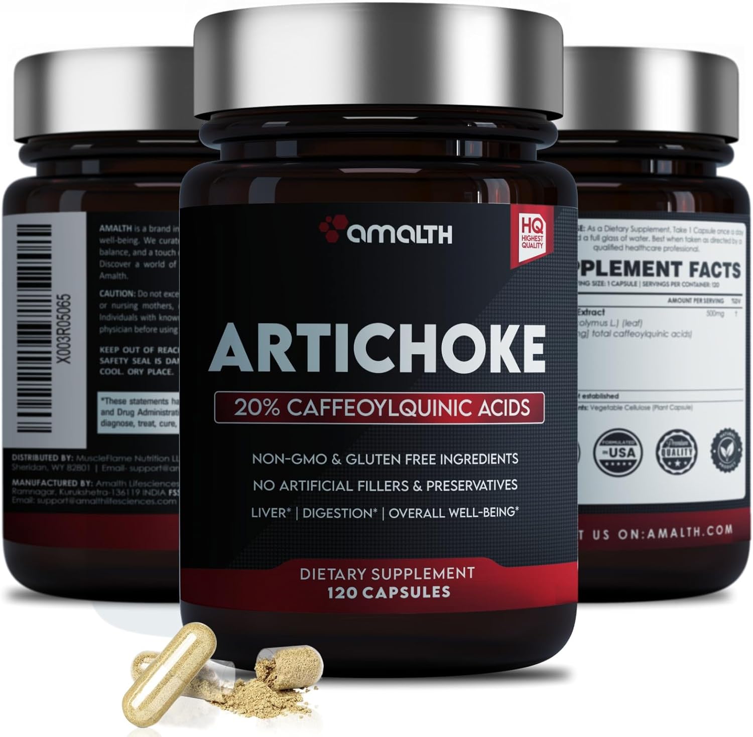 AMALTH Artichoke Leaf Extract Capsules - 90 Count, 20% Caffeoylquinic Acid, Liver & Digestion Support