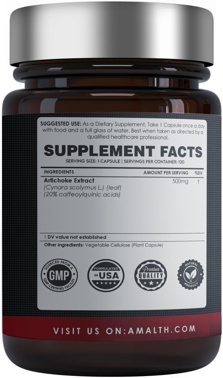 AMALTH Artichoke Leaf Extract Capsules - 90 Count, 20% Caffeoylquinic Acid, Liver & Digestion Support