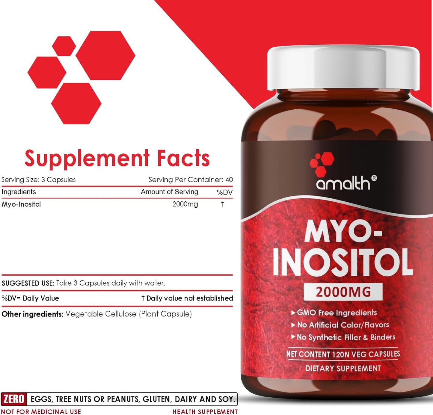 AMALTH Myo-Inositol Capsules for Hormone Balance & Ovarian Health - 120 Capsules