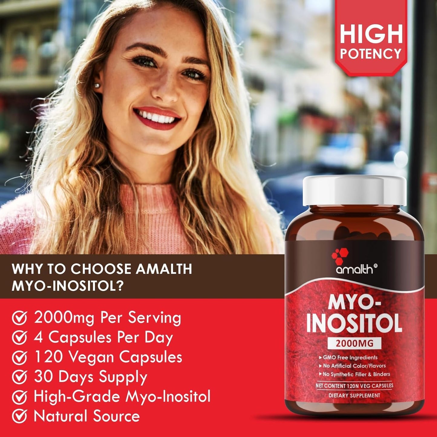 AMALTH Myo-Inositol Capsules for Hormone Balance & Ovarian Health - 120 Capsules