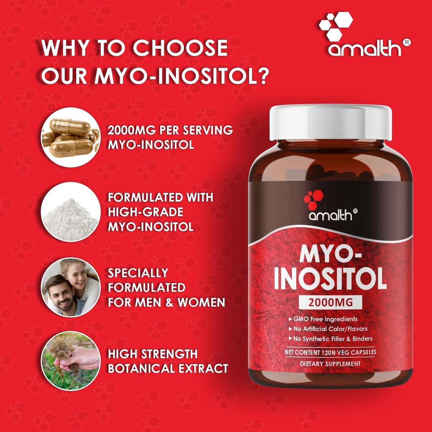 AMALTH Myo-Inositol Capsules for Hormone Balance & Ovarian Health - 120 Capsules