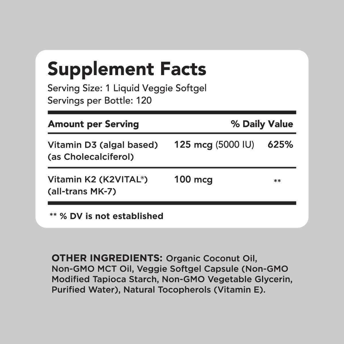 AMANDEAN Plant-Based Omega-3 and Vitamin D3 + K2 Combo with All-Trans MK-7 - Carrageenan Free Veggie Softgels