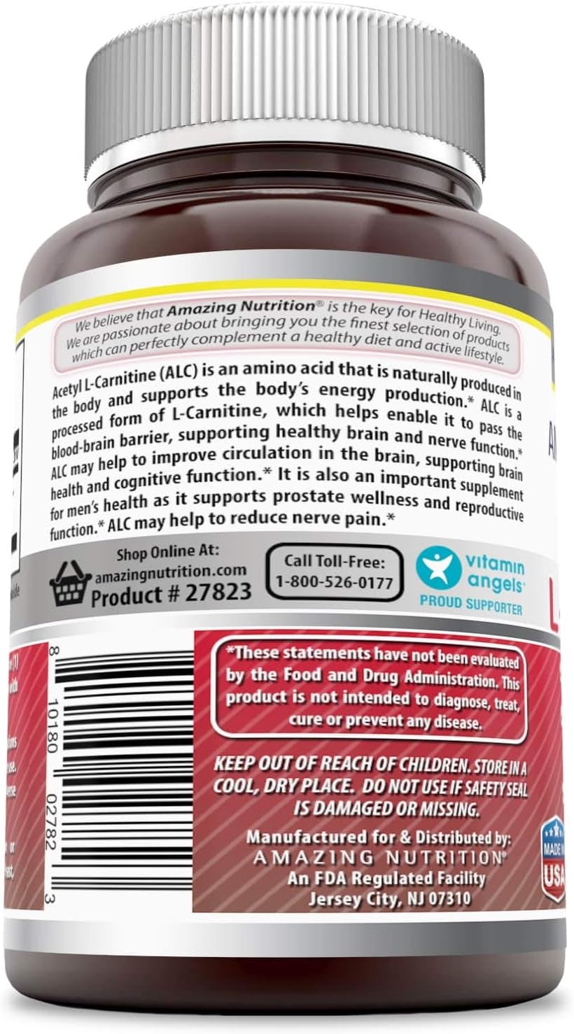 Amazing Formulas Acetyl L-Carnitine HCL Veggie Capsules - 500mg (60 Count) - Non-GMO, Gluten-Free Supplement for Energy & Cognitive Function