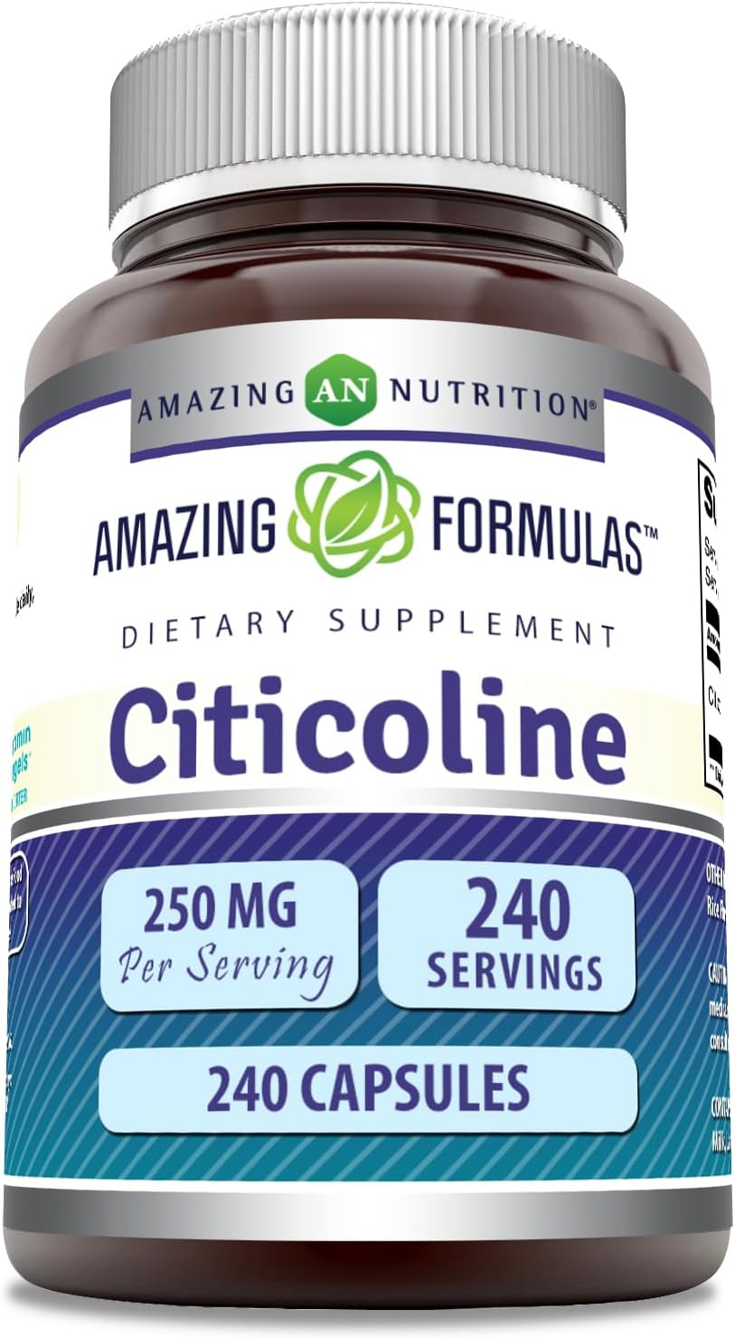 Amazing Formulas Citicoline 250mg Capsules - 240 Count - Non-GMO & Gluten Free - USA Made Supplement