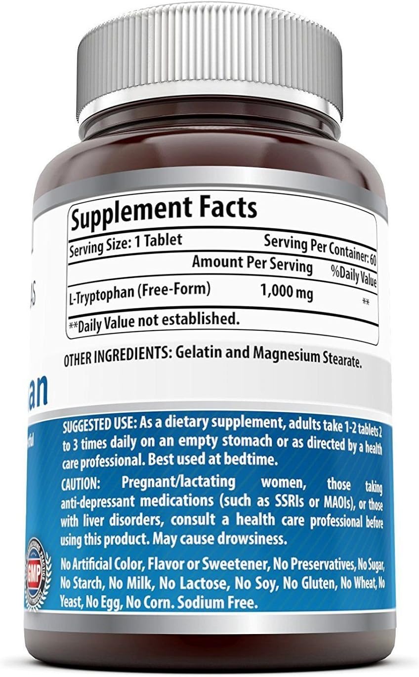 Amazing Formulas L-Tryptophan 1000mg Tablets Supplement | Non-GMO | Gluten Free | Made in USA | 120 Count