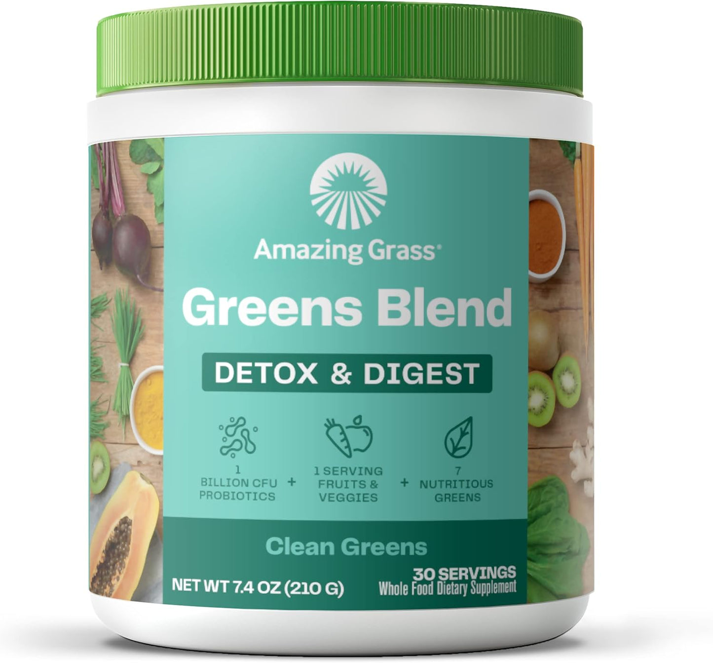 Amazing Grass Greens Superfood Detox & Digest: Greens Powder with Digestive Enzymes & Probiotics, Clean Green, 30 Servings