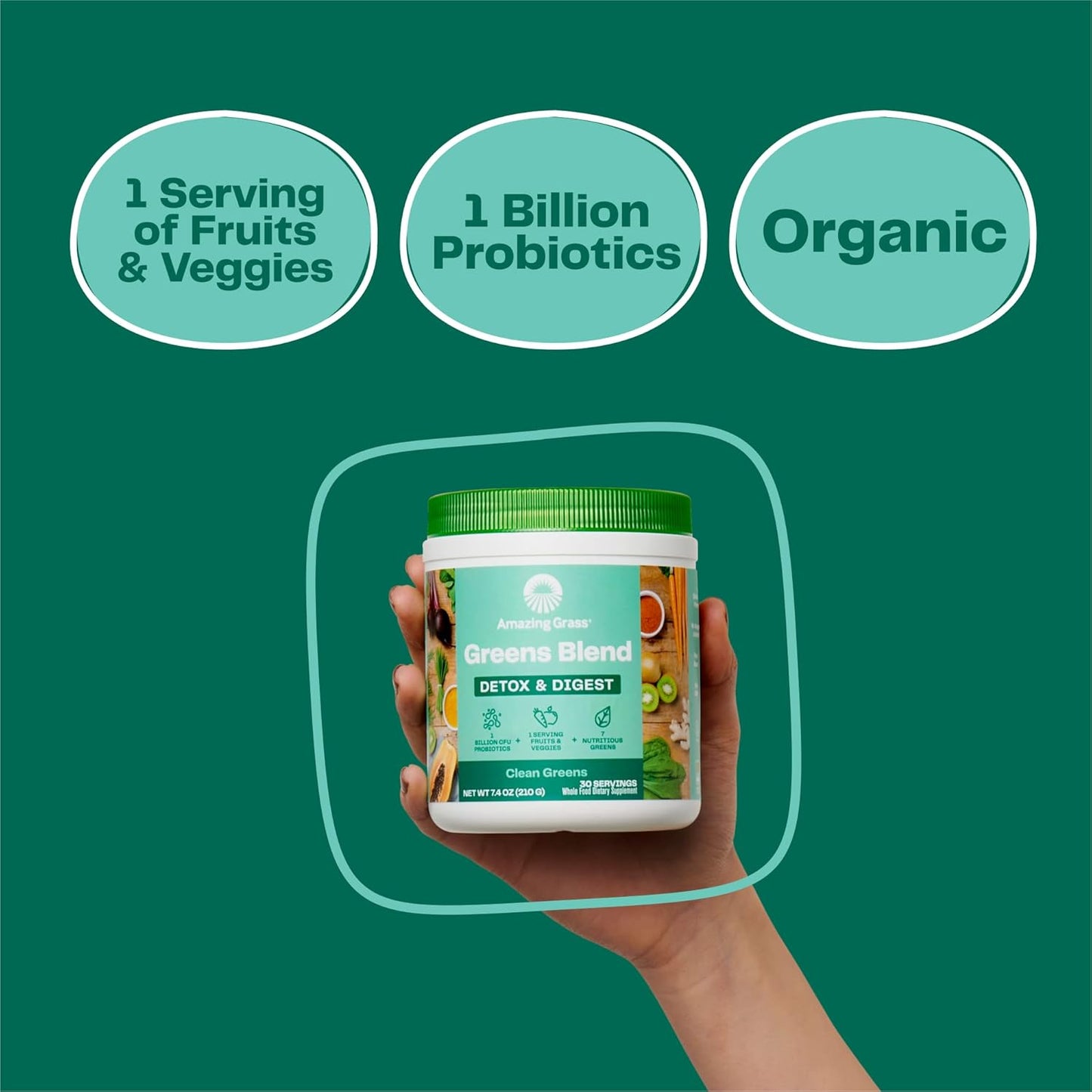 Amazing Grass Greens Superfood Detox & Digest: Greens Powder with Digestive Enzymes & Probiotics, Clean Green, 30 Servings