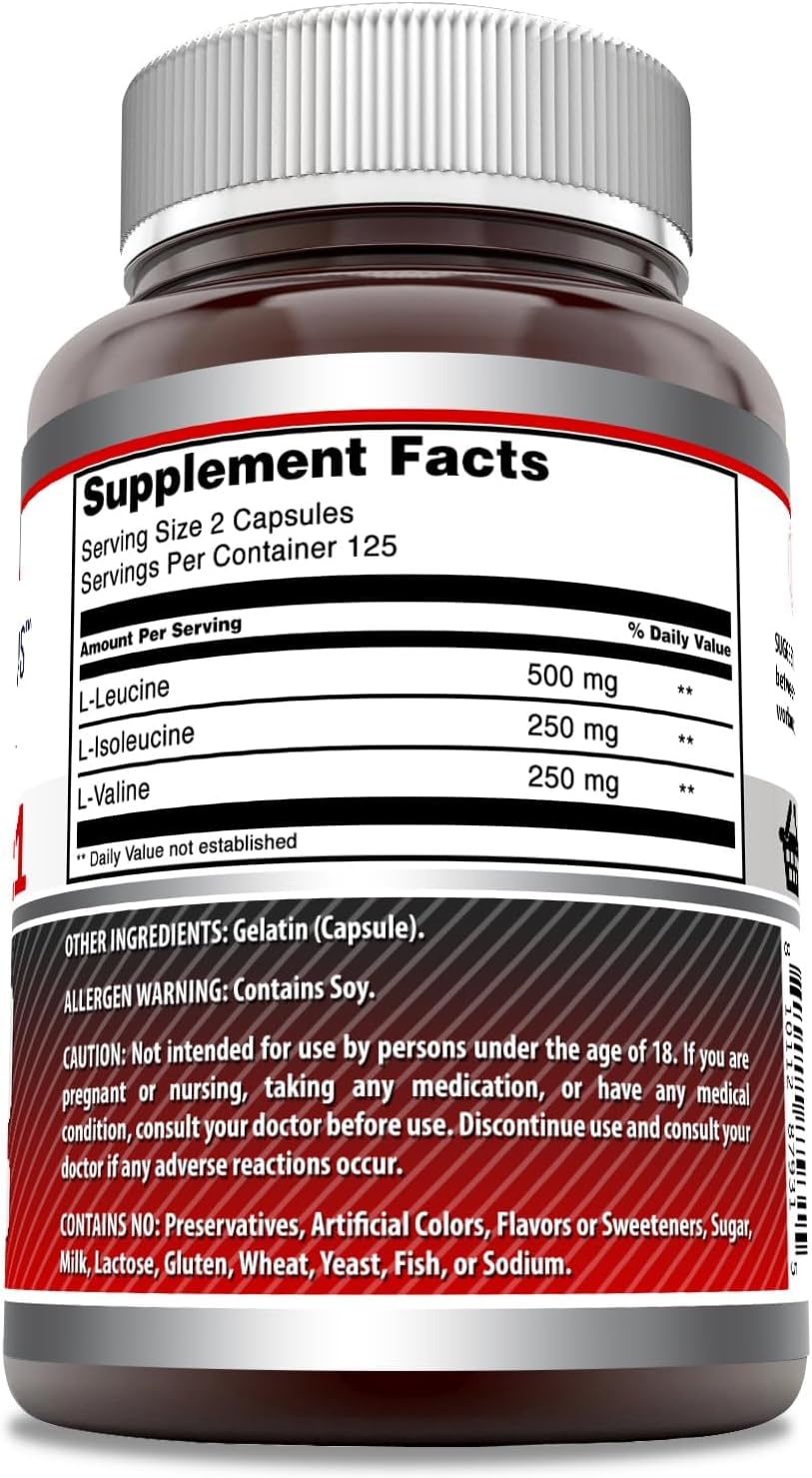 Amazing Nutrition Amazing Formulas BCAA 2:1:1 Capsules - 1000mg Per Serving - 3 Pack of 250 Count - BCAA Supplement - Non-GMO - Gluten-Free - Made in USA