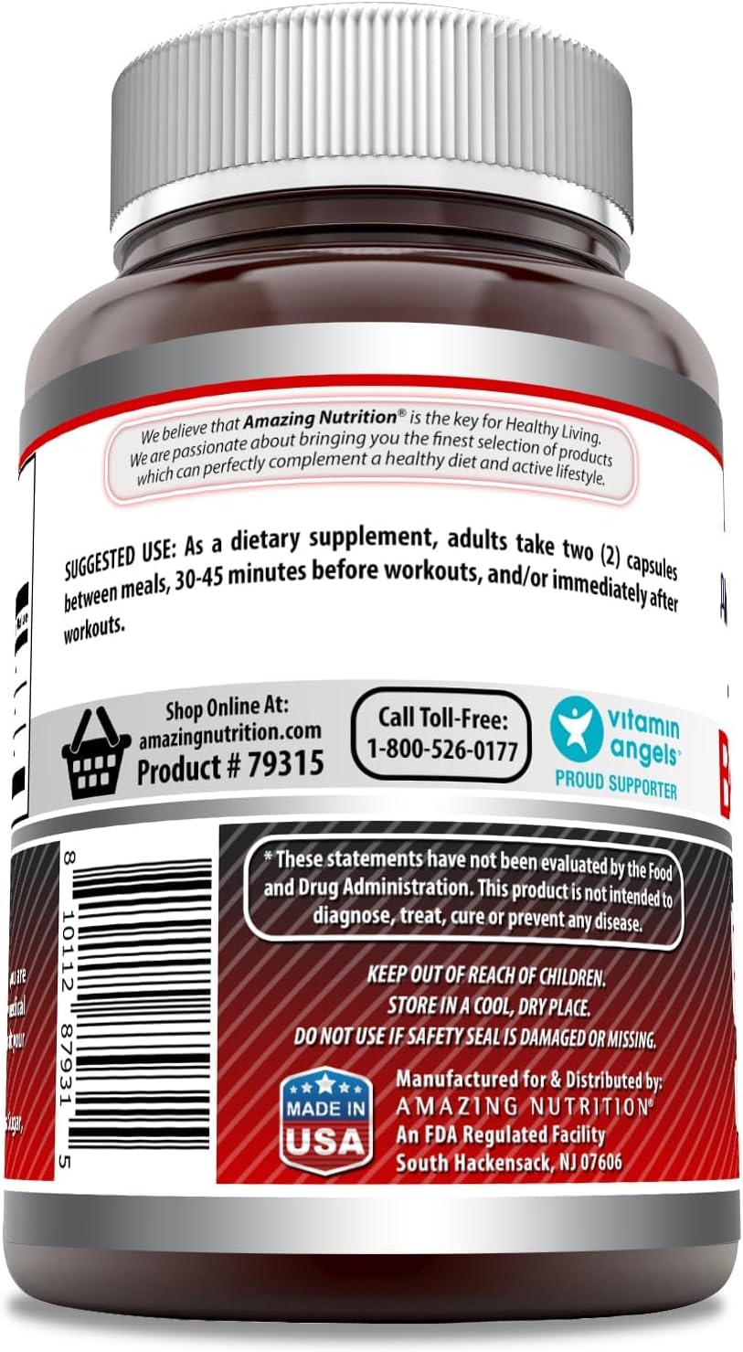Amazing Nutrition Amazing Formulas BCAA 2:1:1 Capsules - 1000mg Per Serving - 3 Pack of 250 Count - BCAA Supplement - Non-GMO - Gluten-Free - Made in USA