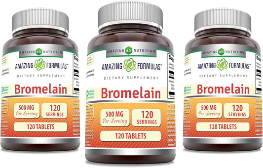 Amazing Nutrition Amazing Formulas Bromelain 500 Mg Tablets Supplement - 120 Count 3 Pack - Non-GMO & Gluten Free - Made in USA
