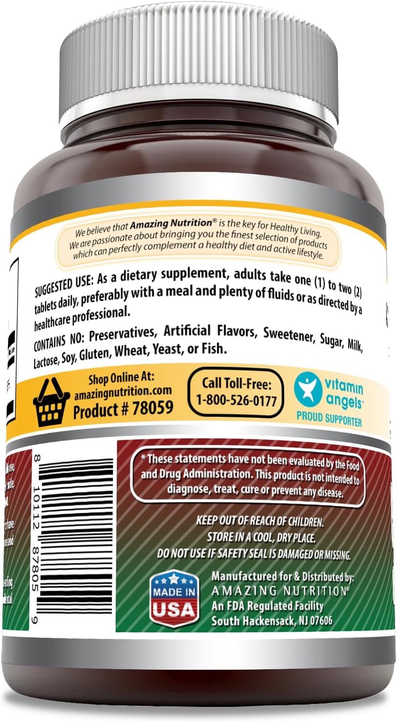 Amazing Nutrition Amazing Formulas Iron Supplement Tablets - 65mg Ferrous Sulfate, Non-GMO, Gluten Free, Made in USA - 480 Count