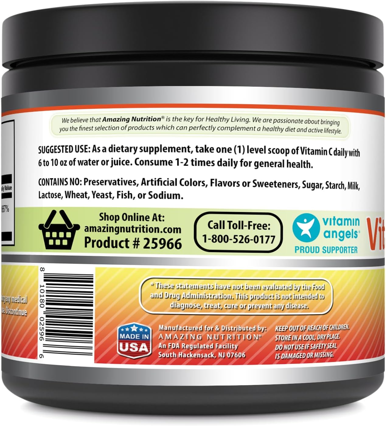 Amazing Nutrition Amazing Formulas Vitamin C Powder Supplement - Non-GMO, Vegan - Immune Function Support - Healthy Aging - Overall Health & Well-Being - 1 Lb
