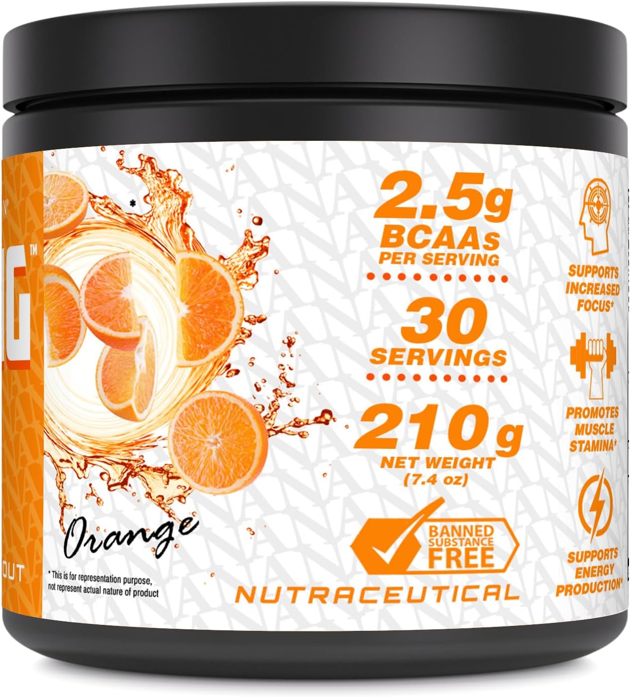Amazing Nutrition Amazing PRE: Ultimate Pre-Workout Supplement with 2.5 Grams BCAA - Natural Orange Flavor - 30 Servings Powder