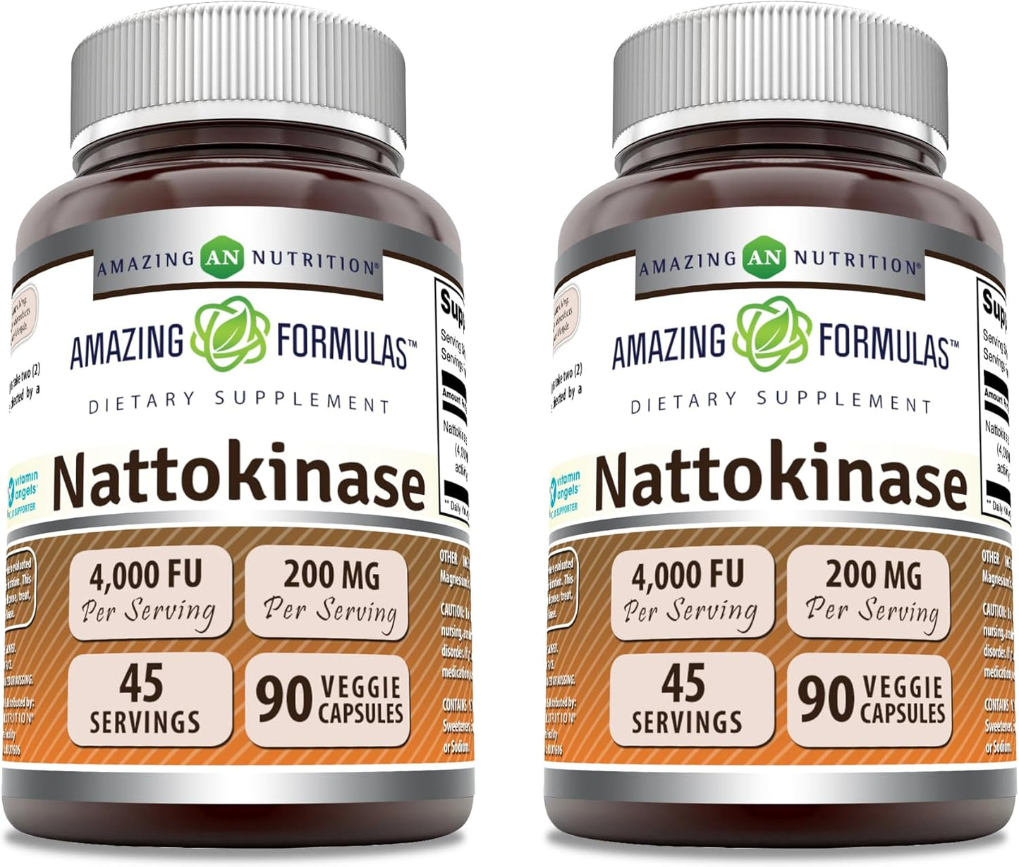 Amazing Nutrition Nattokinase Dietary Supplement 100mg Veggie Capsules | 2000 FU Enzyme Activity | Non-GMO, Gluten Free | Made in USA - 90 Count (2 Pack)