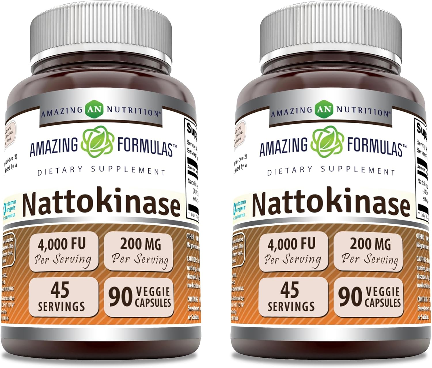 Amazing Nutrition Nattokinase Dietary Supplement 100mg Veggie Capsules | 2000 FU Enzyme Activity | Non-GMO, Gluten Free | Made in USA - 90 Count (2 Pack)