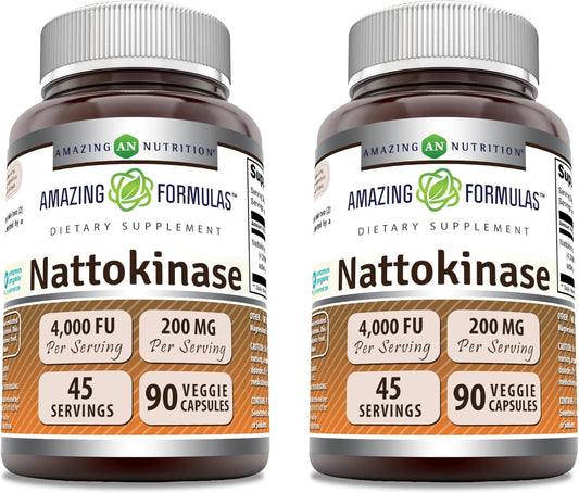 Amazing Nutrition Nattokinase Dietary Supplement 100mg Veggie Capsules | 2000 FU Enzyme Activity | Non-GMO, Gluten Free | Made in USA - 90 Count (2 Pack)