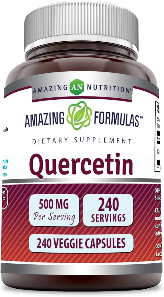 Amazing Nutrition Quercetin 500mg Veggie Capsules - Non-GMO, Gluten Free, 240 Count - Supports Overall Health & Well Being