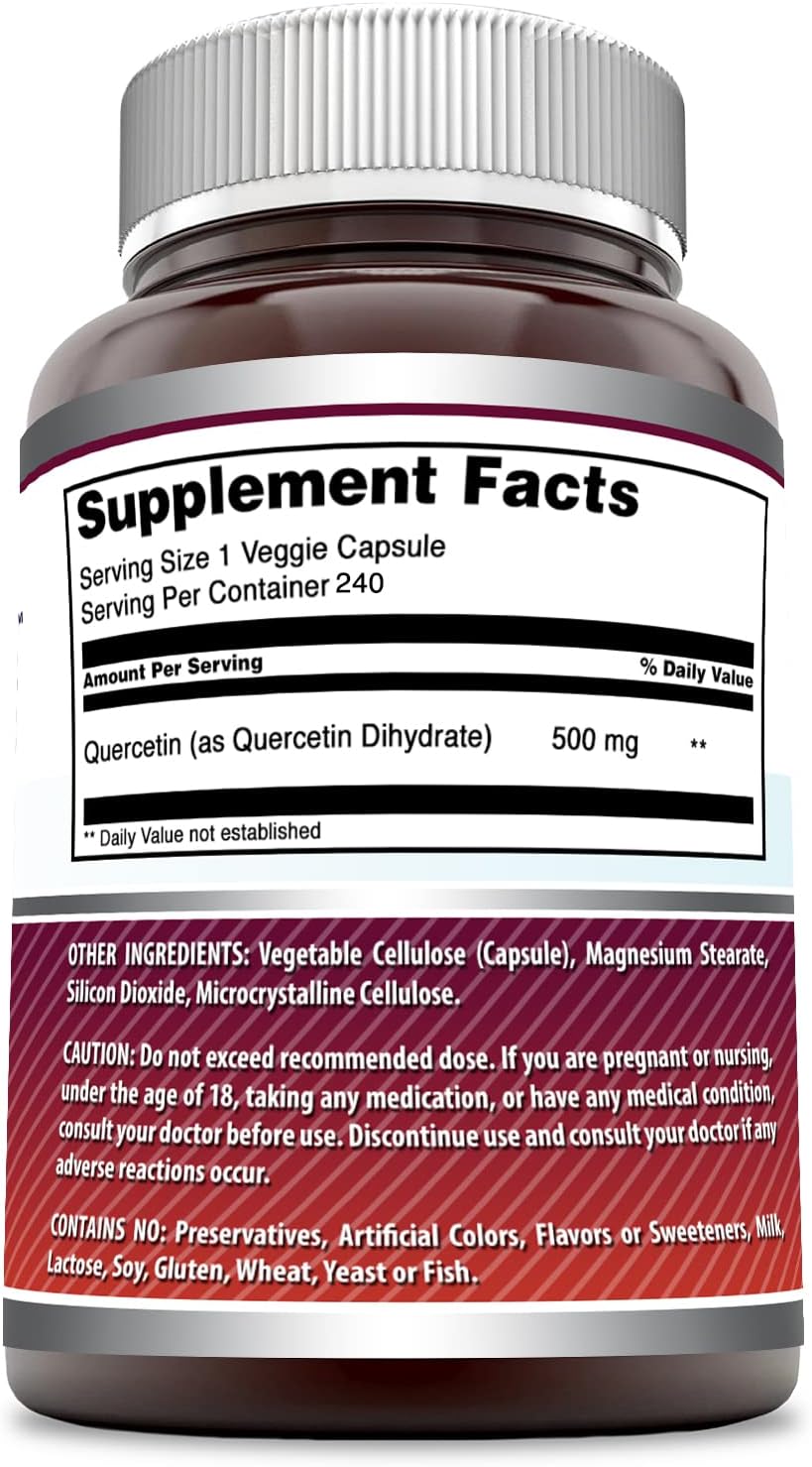 Amazing Nutrition Quercetin 500mg Veggie Capsules - Non-GMO, Gluten Free, 240 Count - Supports Overall Health & Well Being