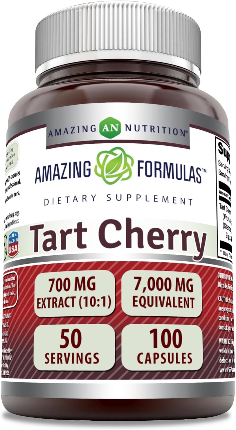 Amazing Nutrition Tart Cherry Extract 7000 Mg Capsules | Non-GMO & Gluten Free | Made in USA | 100 Count