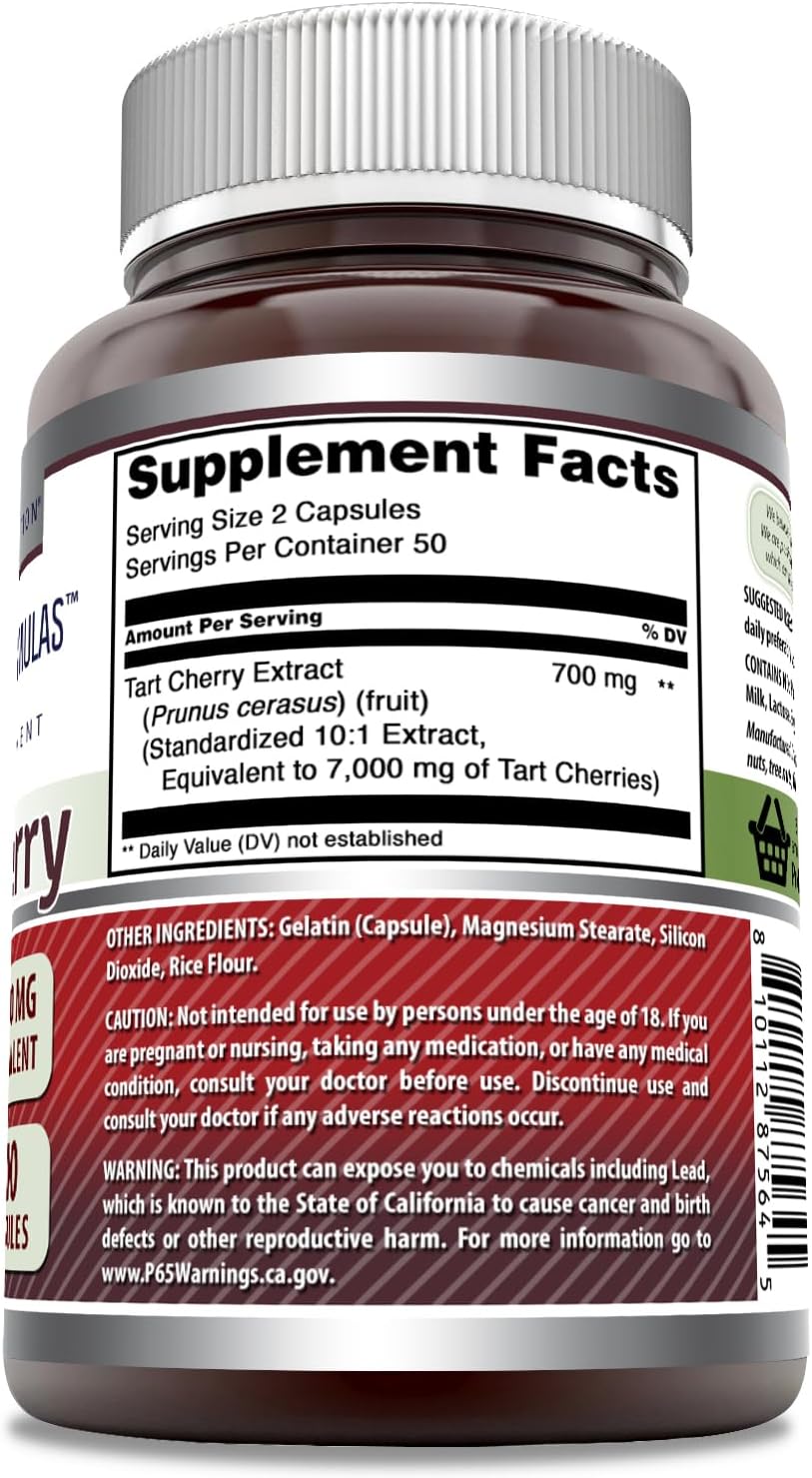 Amazing Nutrition Tart Cherry Extract 7000 Mg Capsules | Non-GMO & Gluten Free | Made in USA | 100 Count