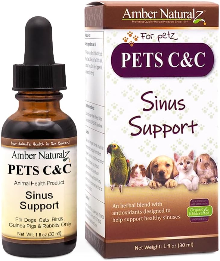 Amber NaturalZ Pet Herbal Supplement for Healthy Sinus - 1oz Glass Bottle - Made in USA - Dogs, Cats, Birds, Guinea Pigs, Rabbits