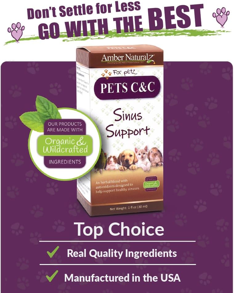 Amber NaturalZ Pet Herbal Supplement for Healthy Sinus - 1oz Glass Bottle - Made in USA - Dogs, Cats, Birds, Guinea Pigs, Rabbits