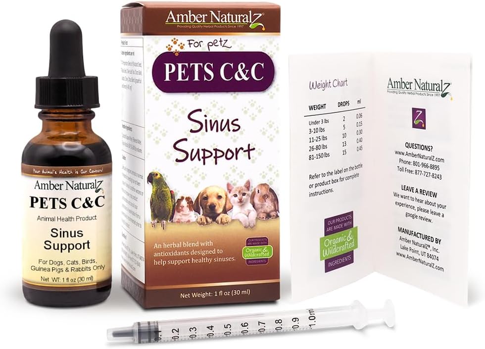 Amber NaturalZ Pet Herbal Supplement for Healthy Sinus - 1oz Glass Bottle - Made in USA - Dogs, Cats, Birds, Guinea Pigs, Rabbits
