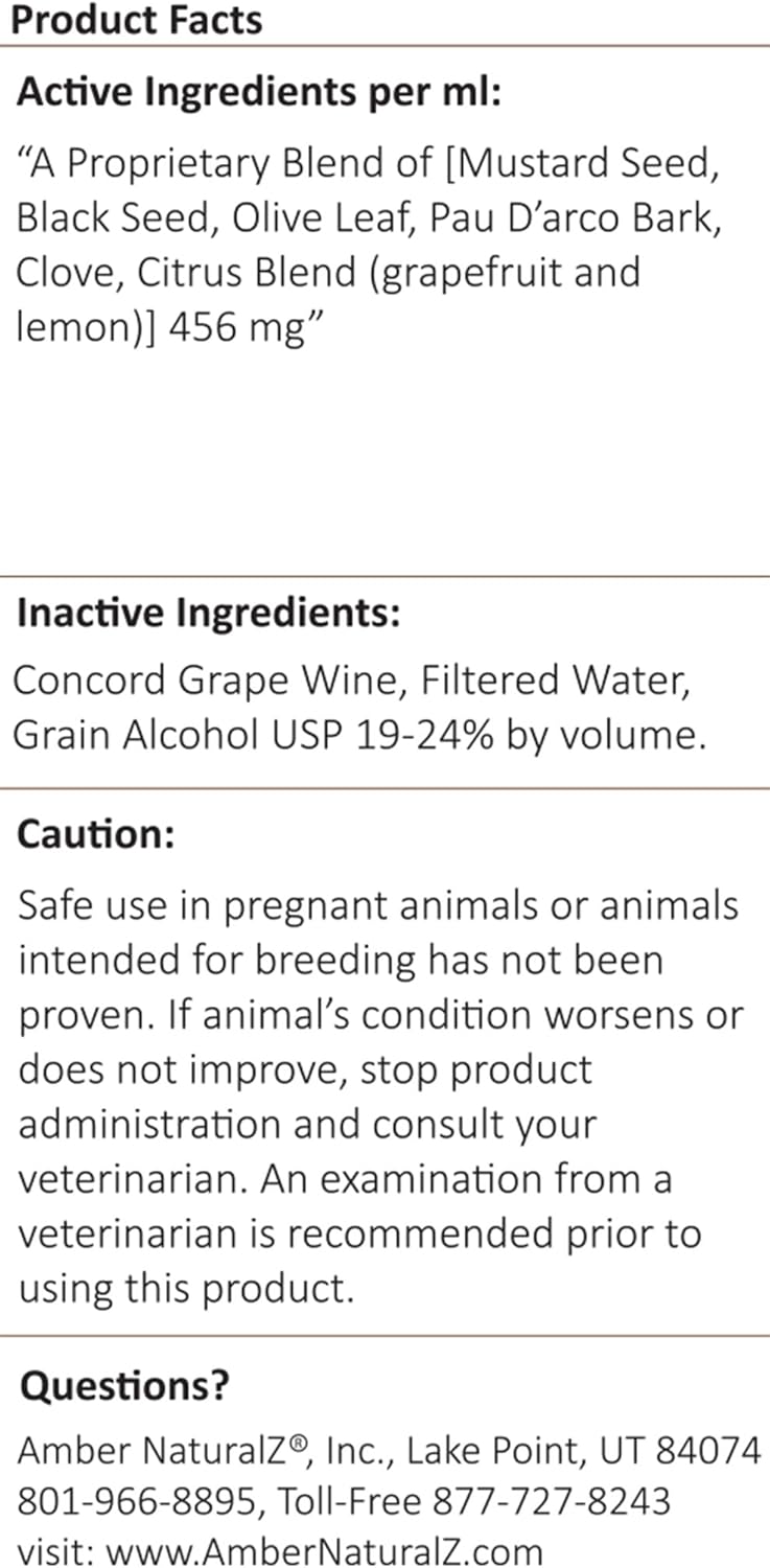 Amber NaturalZ Vibactra Herbal Supplement for Pets | Immune Support for Dogs, Cats, Birds, Guinea Pigs, and Rabbits | 1oz Glass Bottle | Made in USA