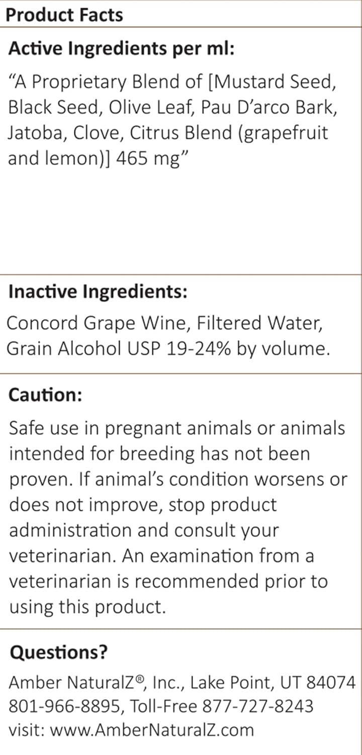 Amber NaturalZ Vibactra Plus Herbal Supplement for Pets | Immune Support and Yeast Balance | 1 oz Glass Bottle | Made in USA